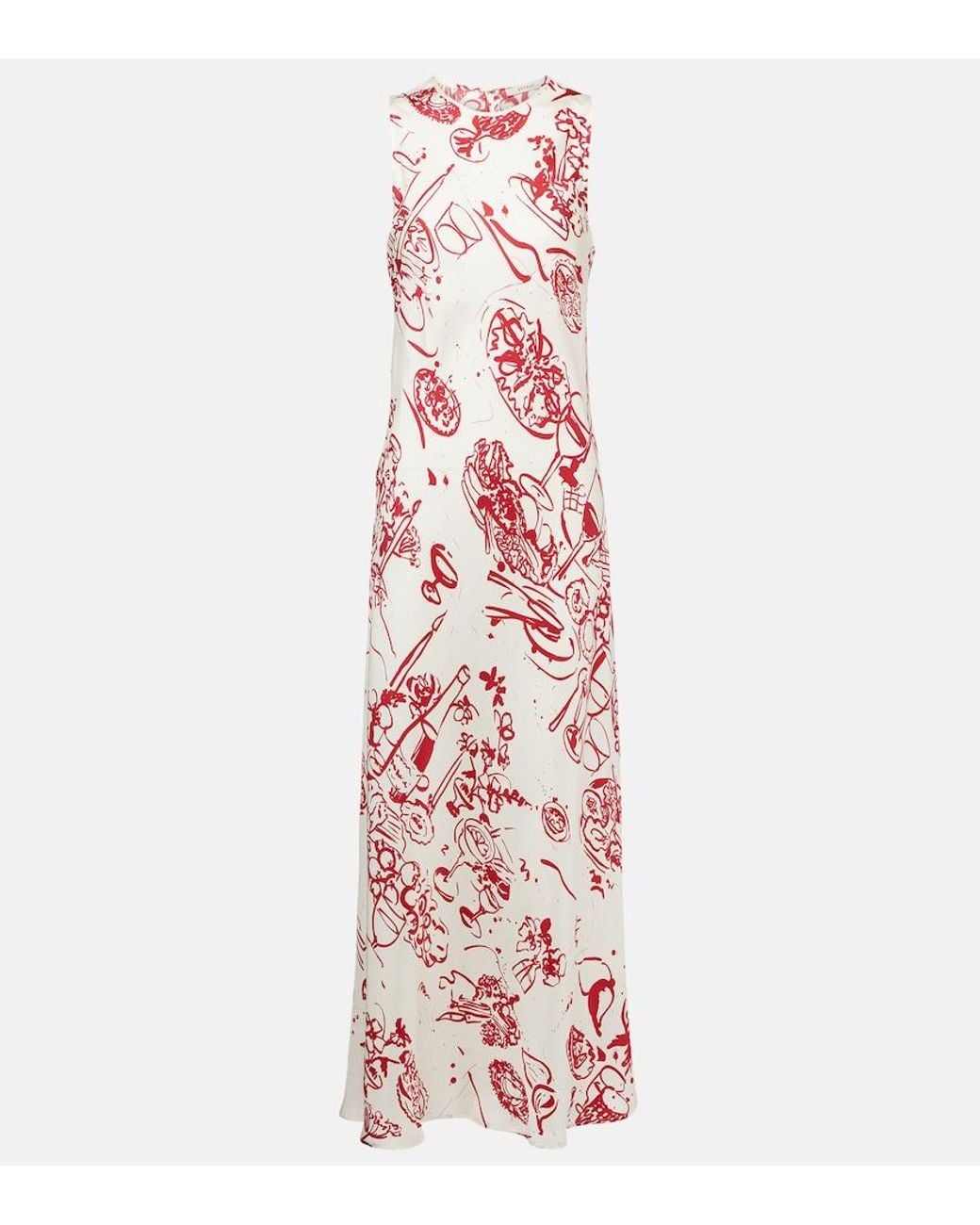 Asceno Pink Printed Silk Maxi Dress