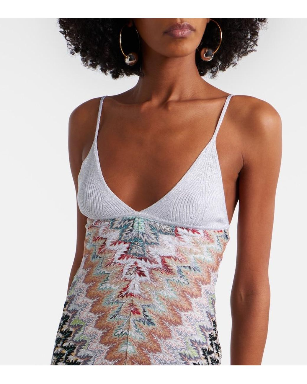Missoni White Zigzag Lame Midi Dress
