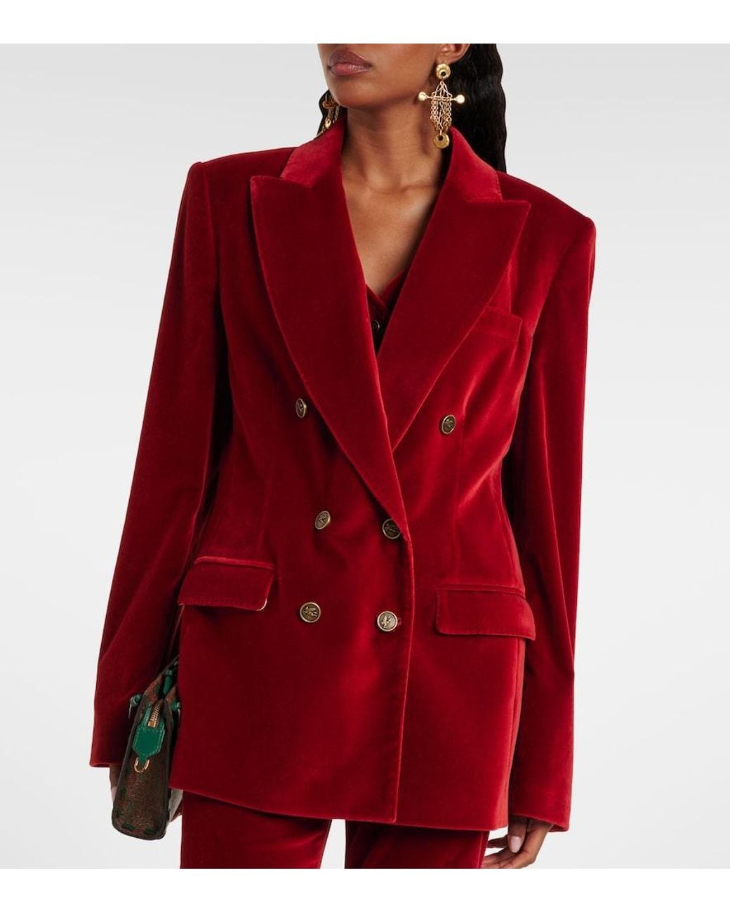 Etro Red Double-Breasted Jacket With Peak Revers