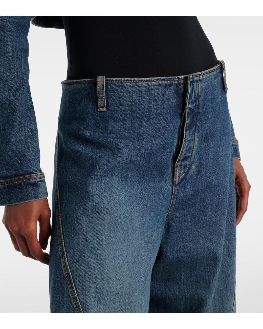 Alaïa Blue Mid-Rise Barrel-Leg Jeans