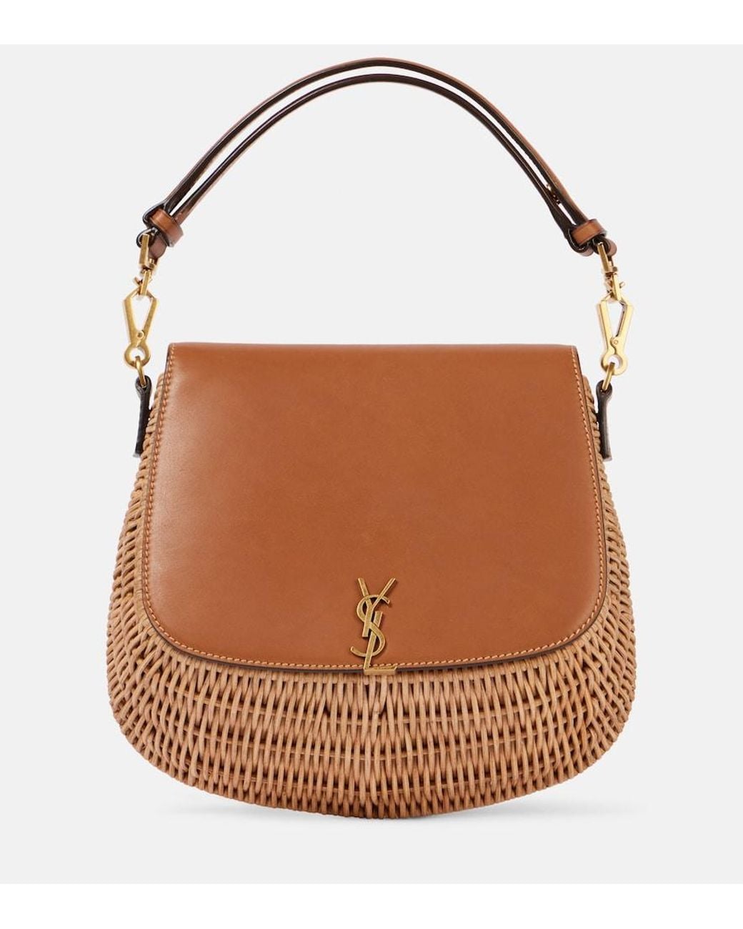 Saint Laurent Brown Voltaire Leather And Wicker Tote Bag