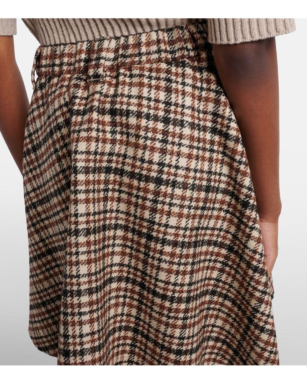 Brunello Cucinelli Natural Houndstooth Wool And Alpaca-Blend Miniskirt
