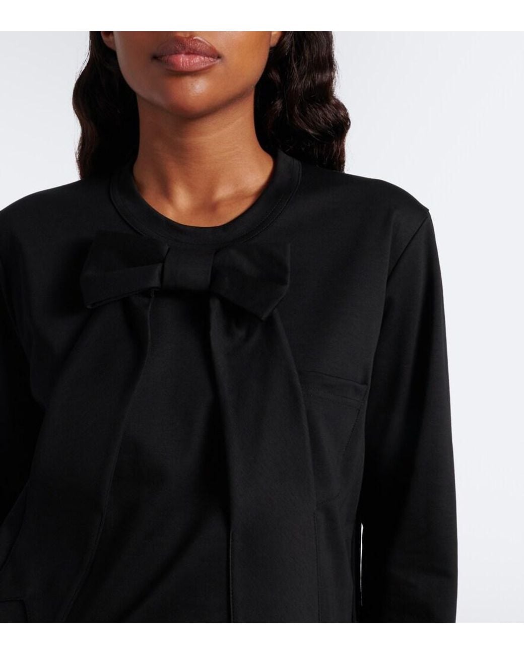 Noir Kei Ninomiya Black Bow-Detail Cotton Jersey Top