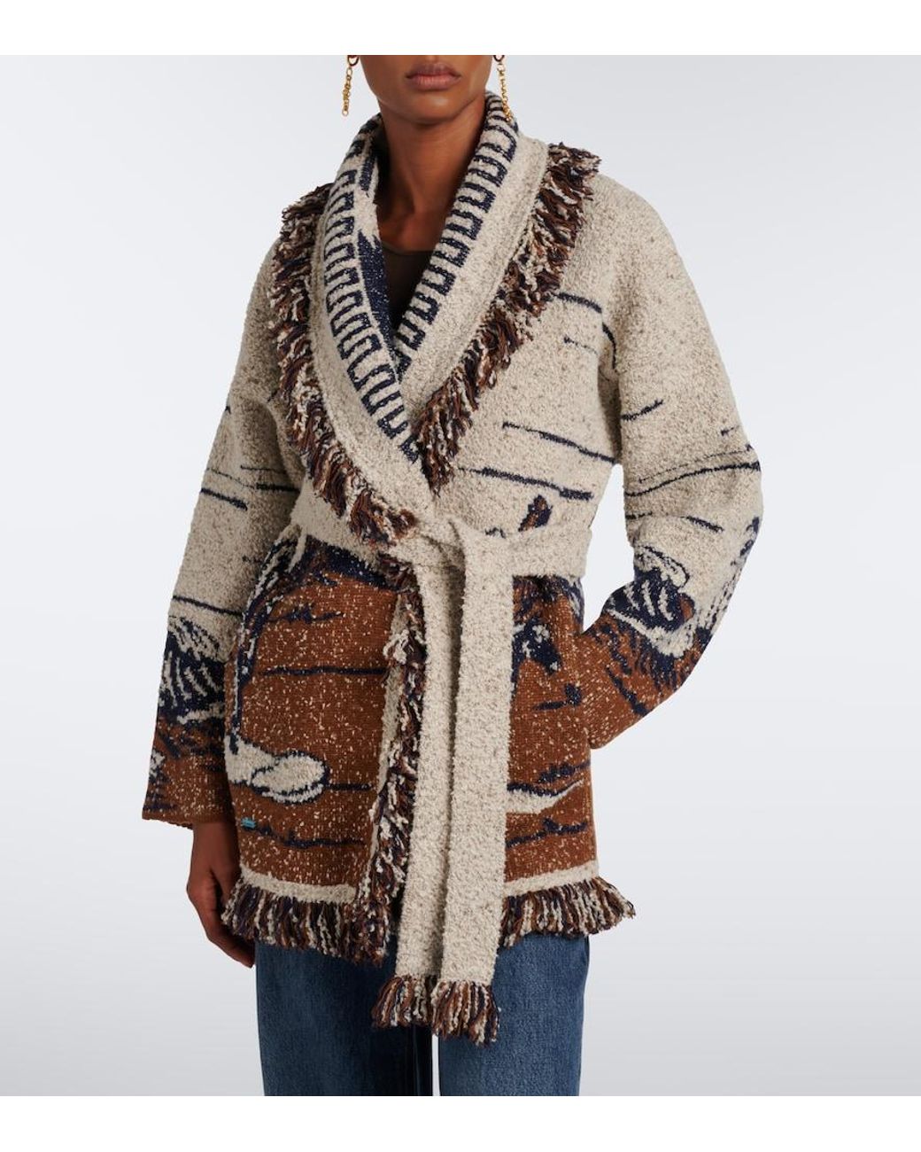 Alanui White Riding The Waves Cotton And Wool Blend Cardigan