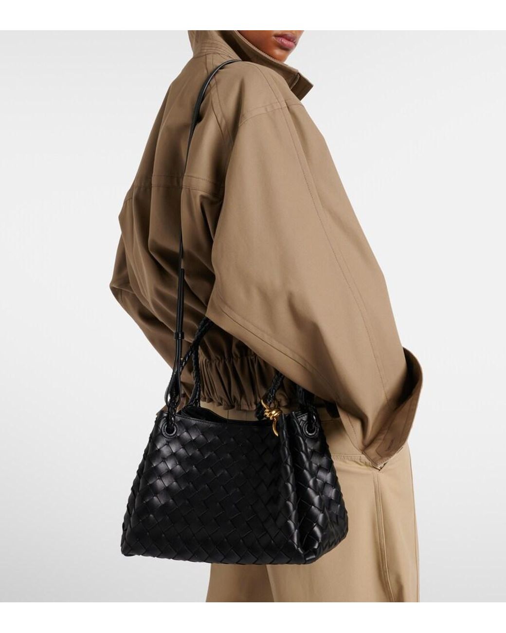 Bottega Veneta Black Parachute Medium Intrecciato Leather Tote Bag