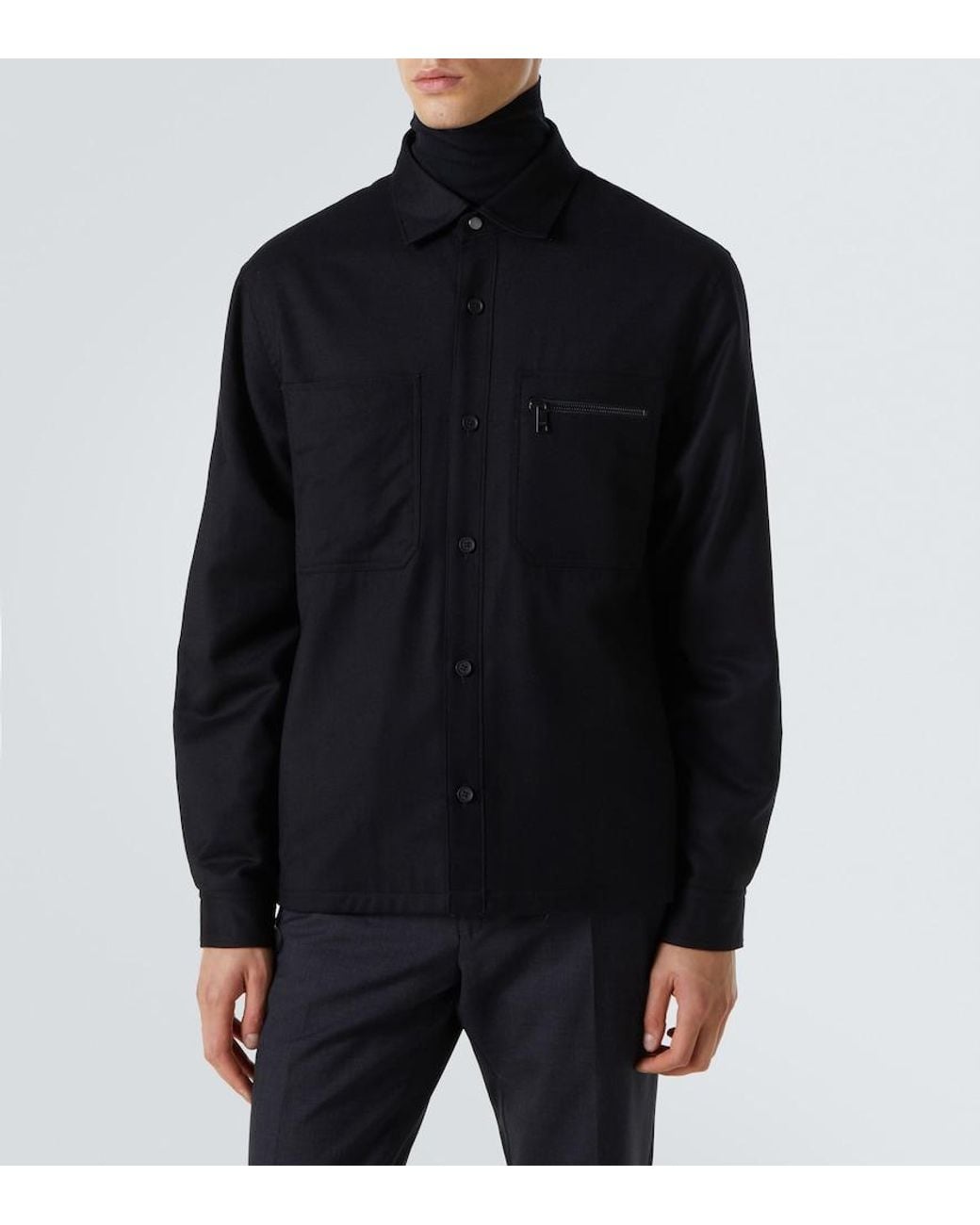 Zegna Black Technical Wool Overshirt for men