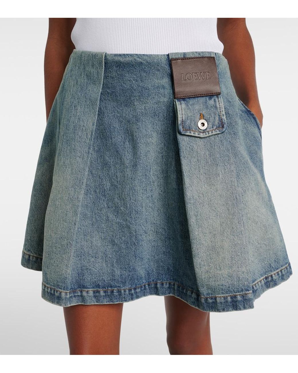 Loewe Blue Pleated Denim Miniskirt