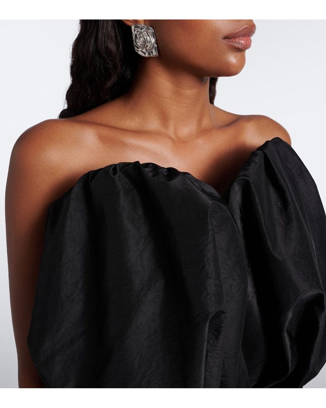 Magda Butrym Black Ruched Silk Bustier Dress
