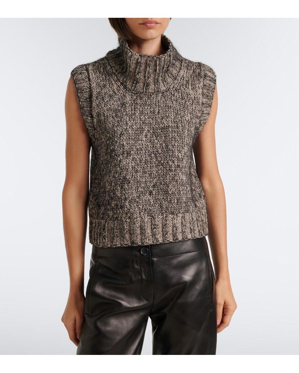 Khaite Gray Cashmere, Mohair, And Silk Turtleneck Vest