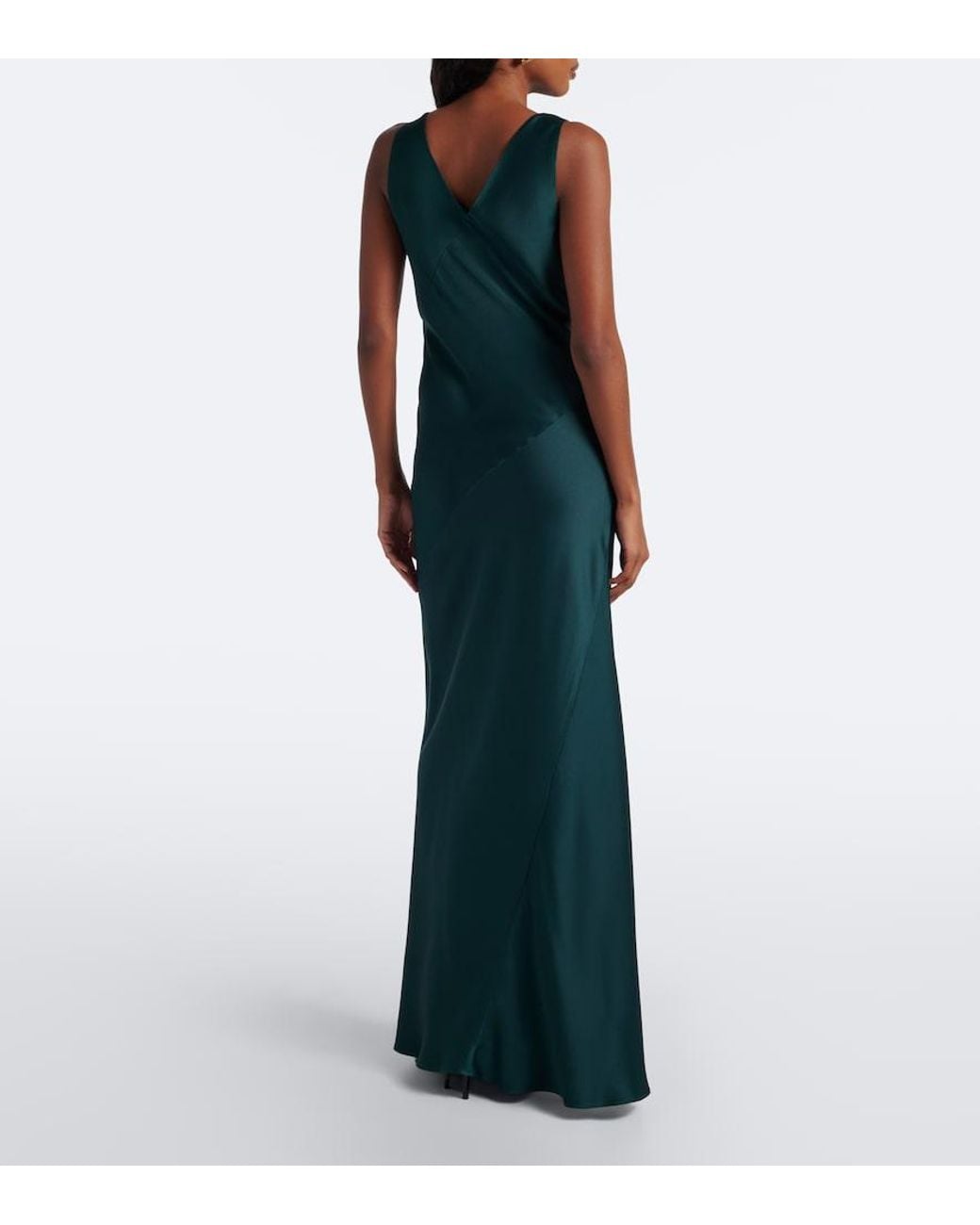 Max Mara Green Elegante Satin Maxi Dress