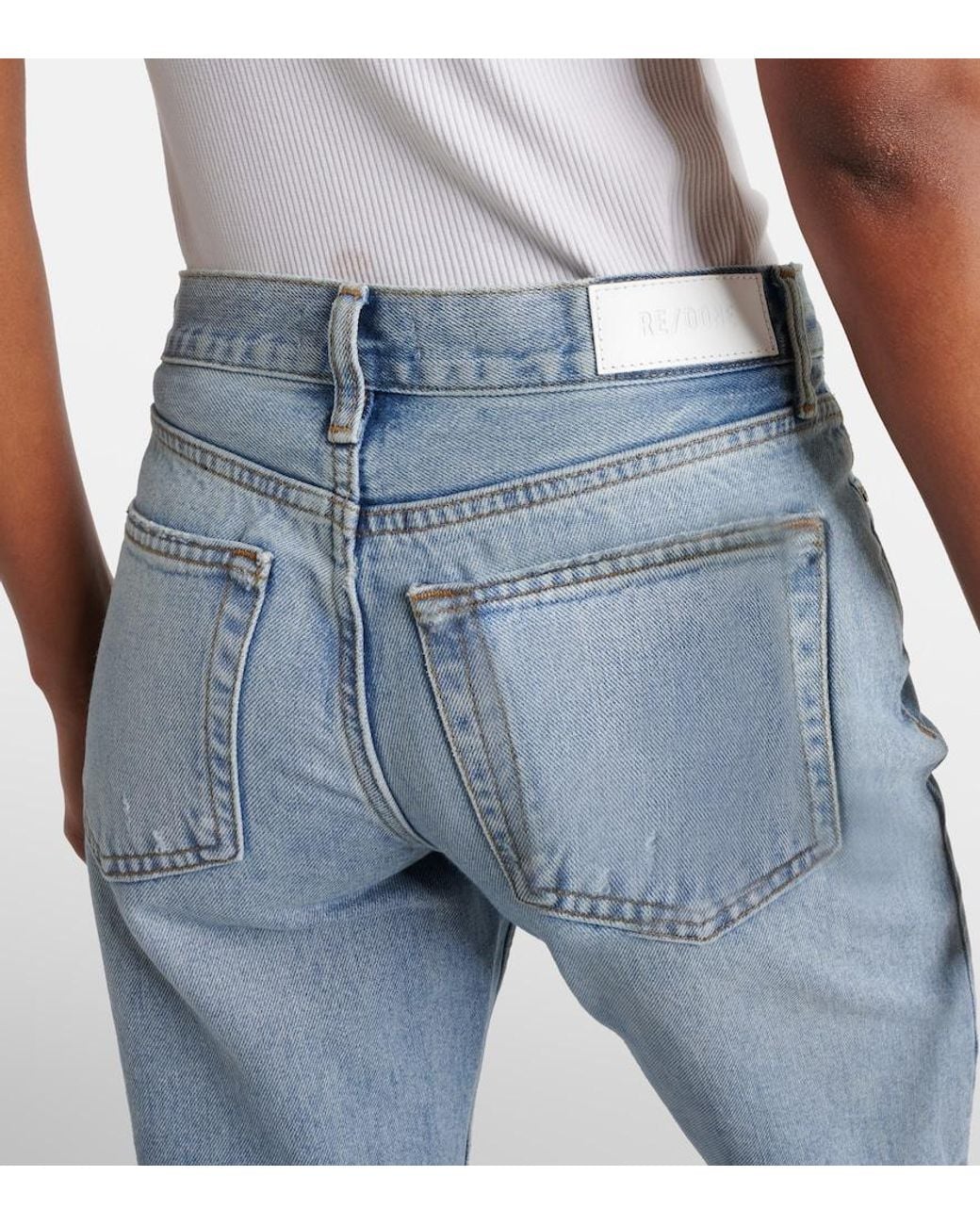 Re/done Blue Easy Mid-Rise Straight Jeans