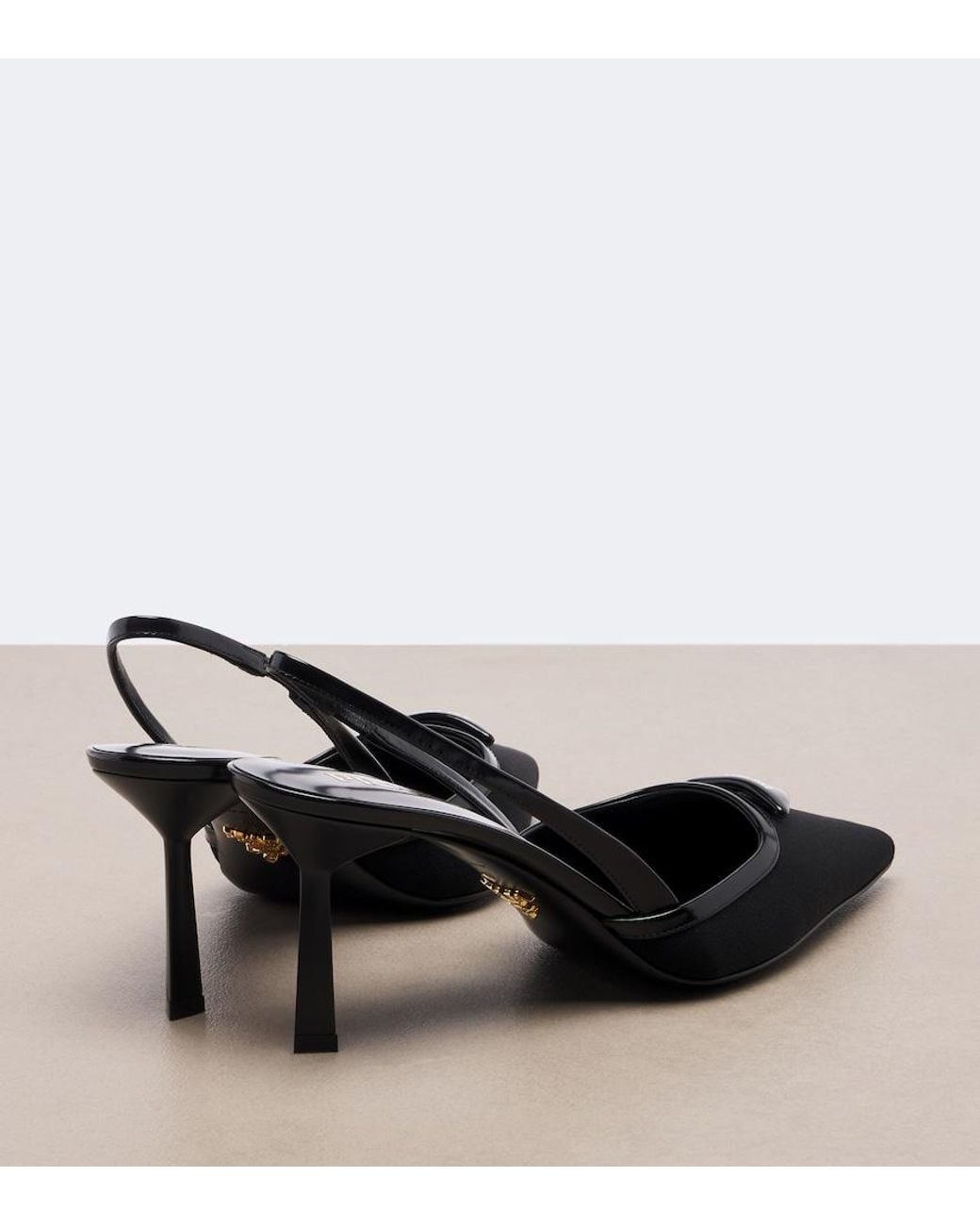 Prada Black Leather-Trimmed Slingback Pumps