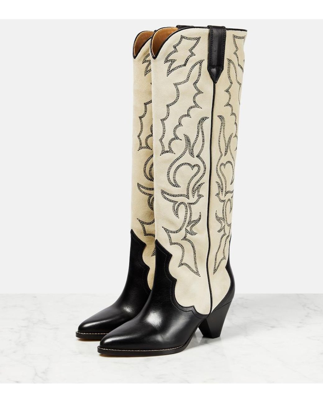 Isabel Marant Natural Leila Leather And Suede Cowboy Boots