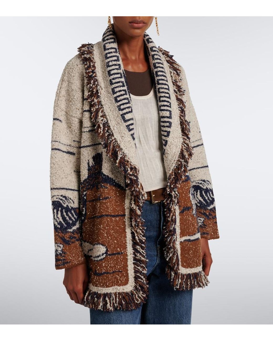 Alanui White Riding The Waves Cotton And Wool Blend Cardigan