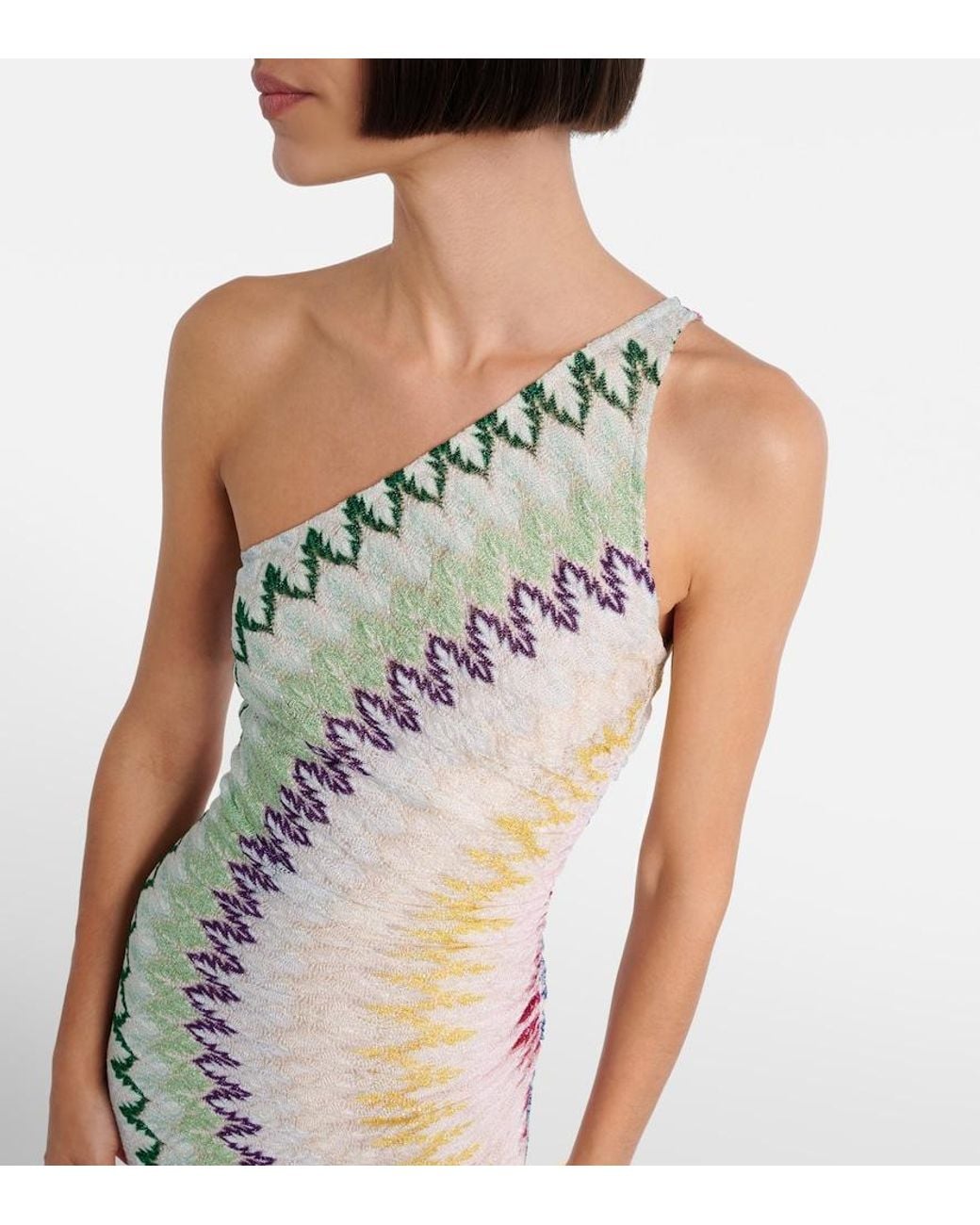 Missoni White One-Shoulder Lame Gown