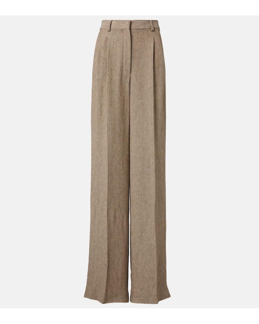 Loro Piana Natural Nyack Chevron Linen Crepe Wide-Leg Pants