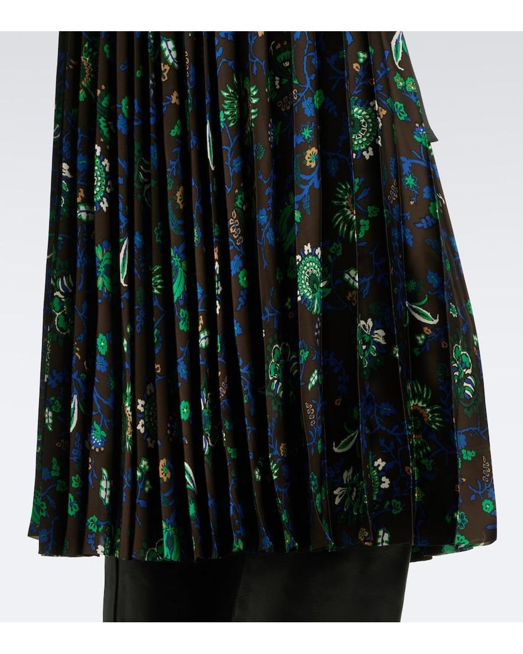 Sacai Green Floral Plisse Midi Skirt