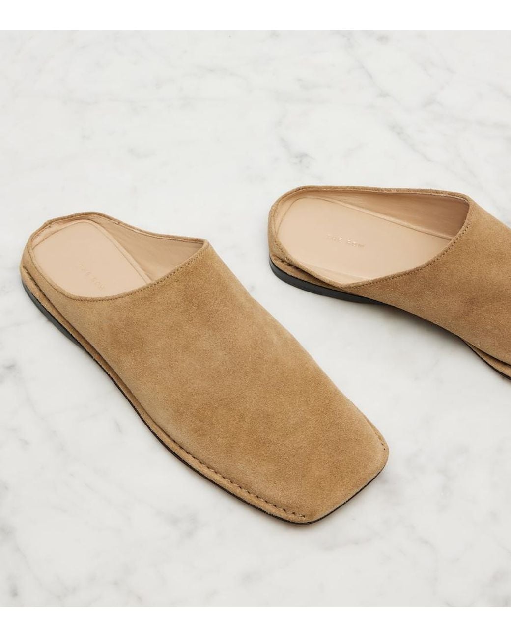 The Row Natural Piper Suede Slides