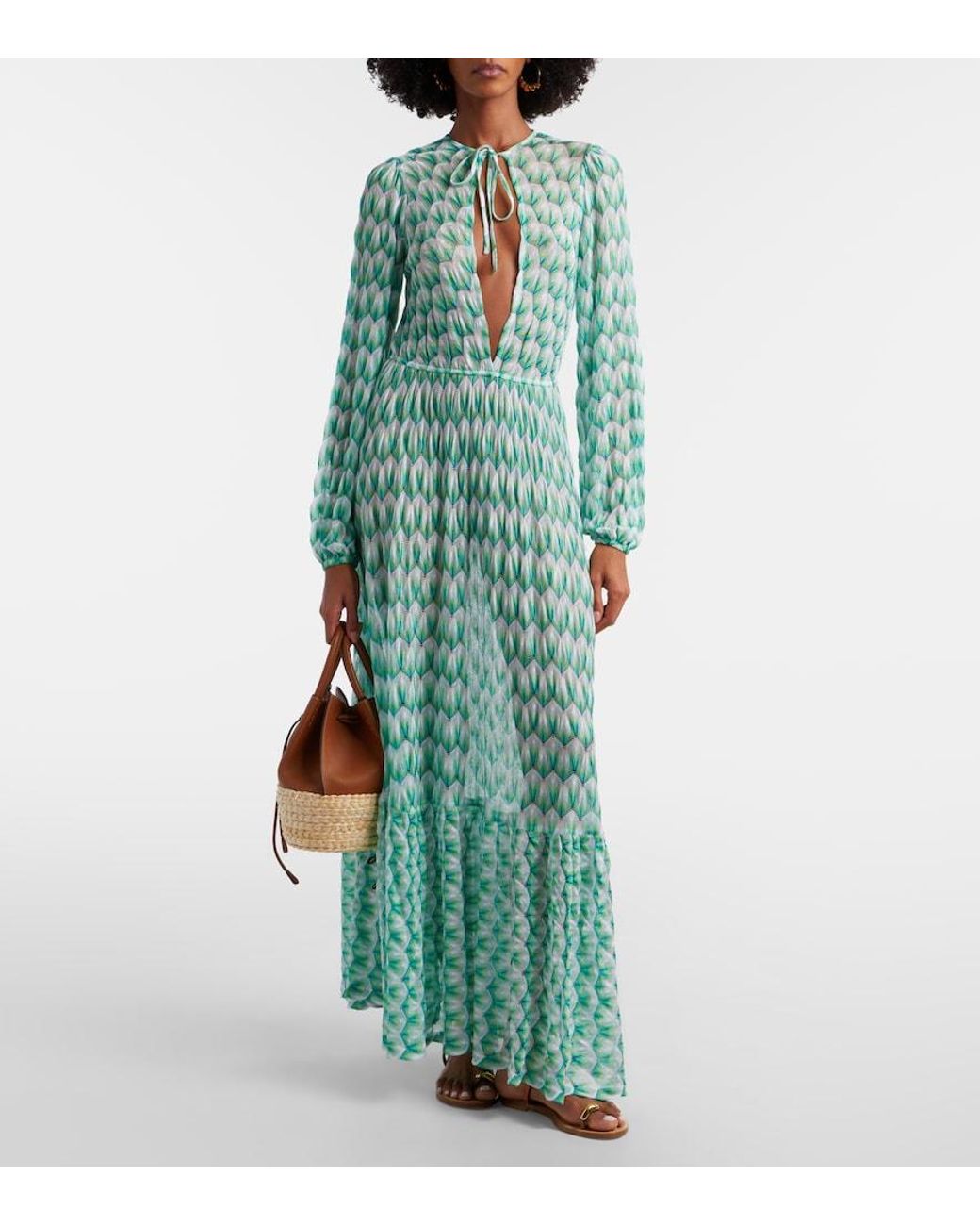 Missoni Green Open-Knit Cutout Maxi Dress