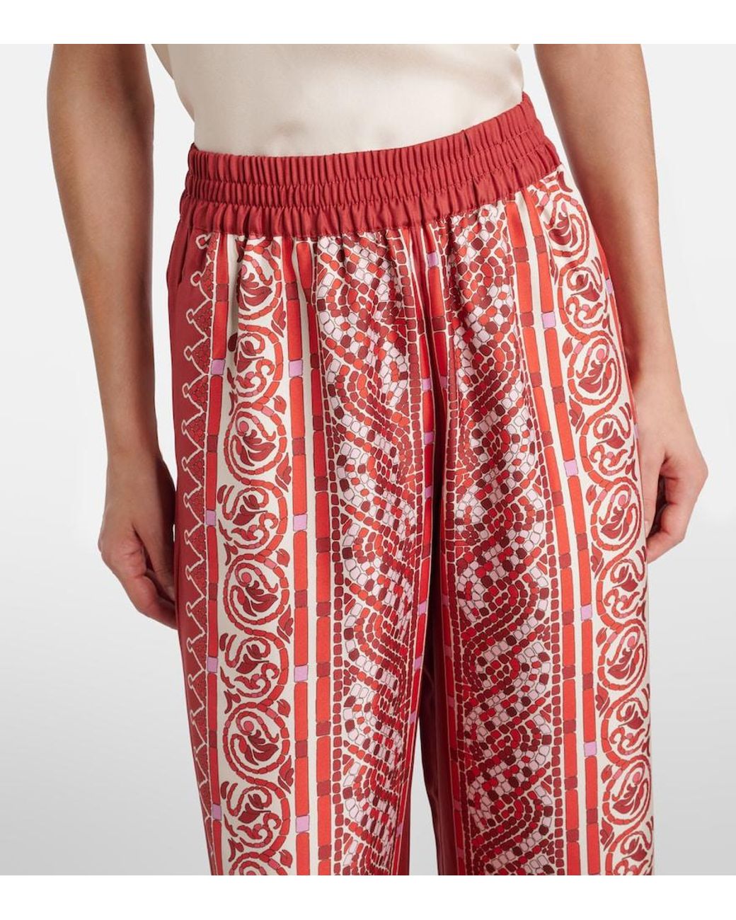 LaDoubleJ Red Printed Silk Twill Palazzo Pants