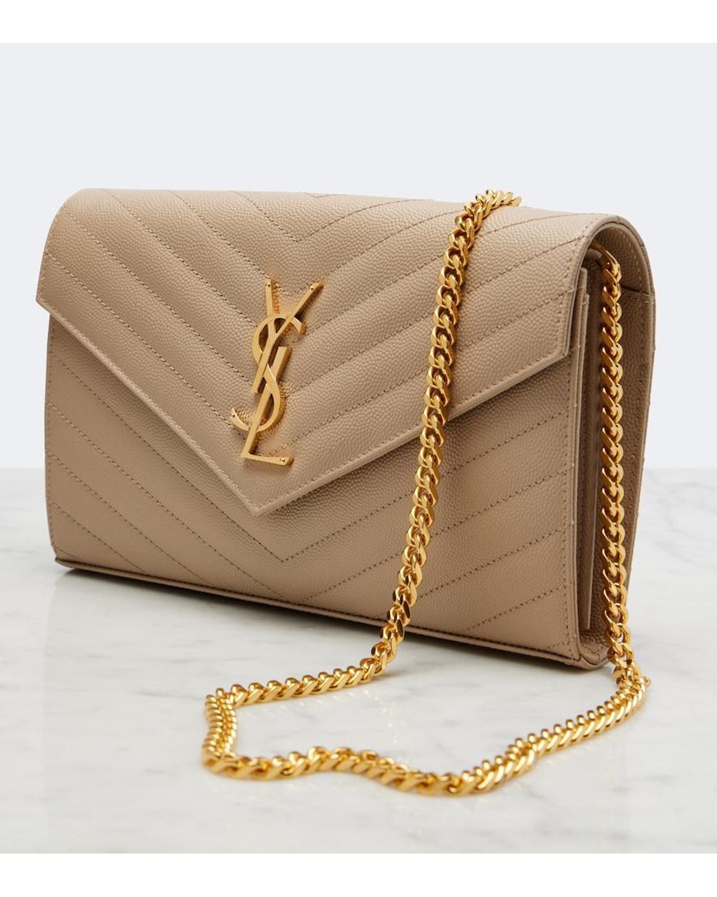 Saint Laurent Natural Cassandre Matelasse Leather Wallet On Chain