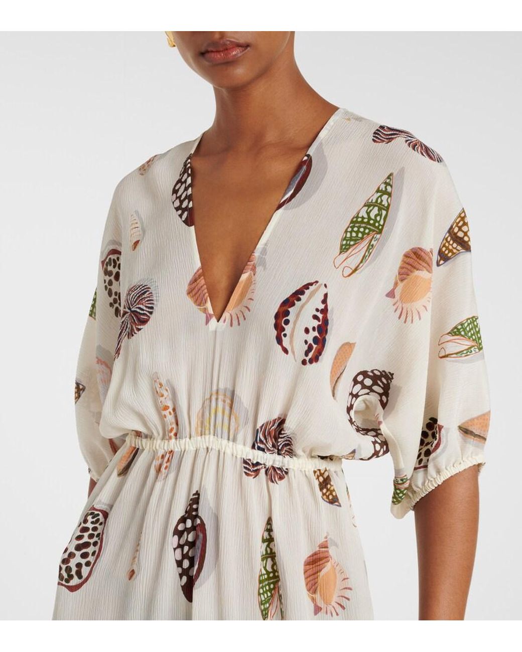 Eres Natural Coffea Printed Silk Midi Dress