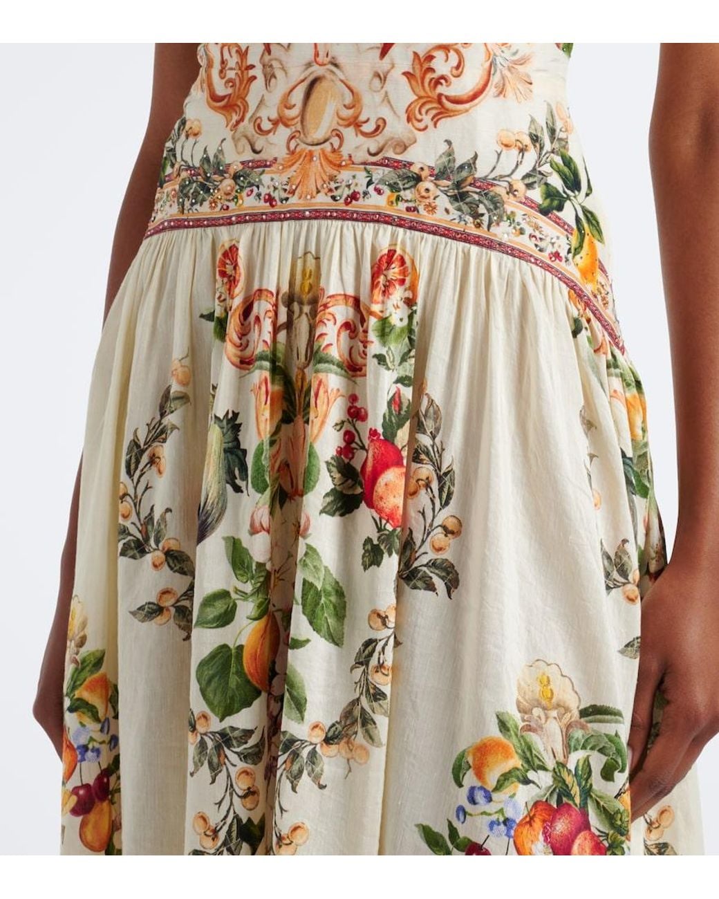 Camilla Metallic Embellished Printed Linen And Silk Maxi Dress