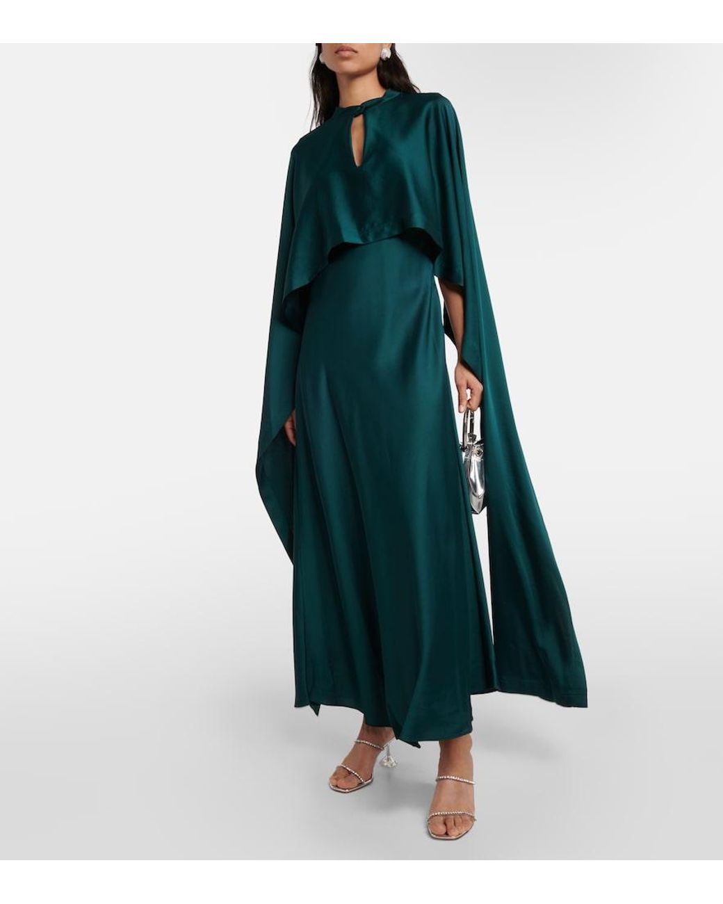 Jonathan Simkhai Green Amory Cape-Effect Draped Satin Gown