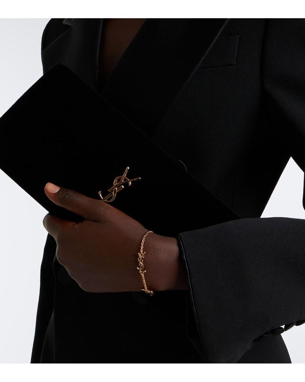 Saint Laurent Metallic Cassandre Chain Bracelet