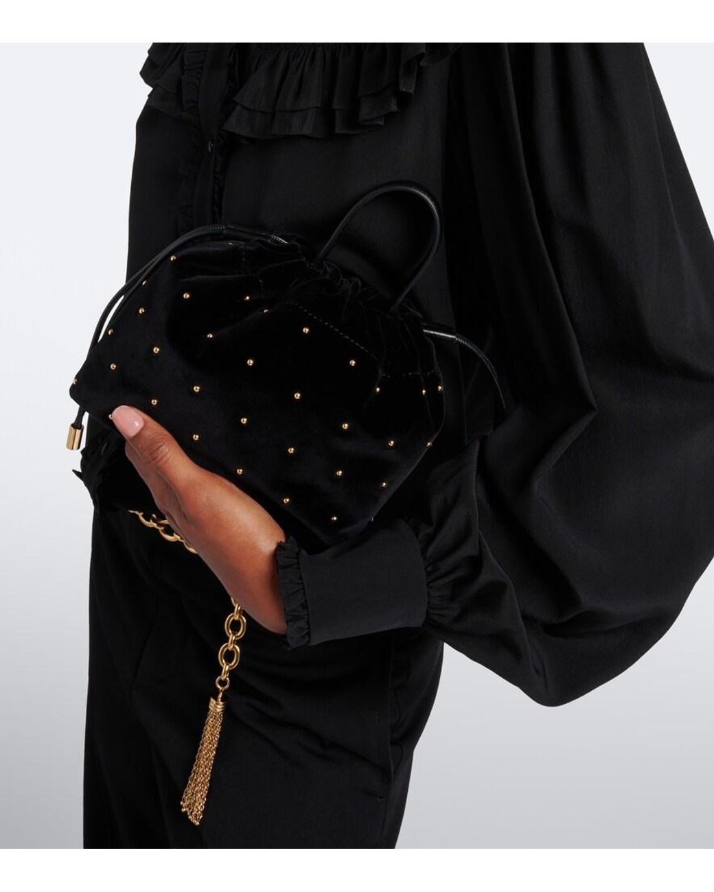 Chloé Black Icons Mini Studded Velvet Shoulder Bag
