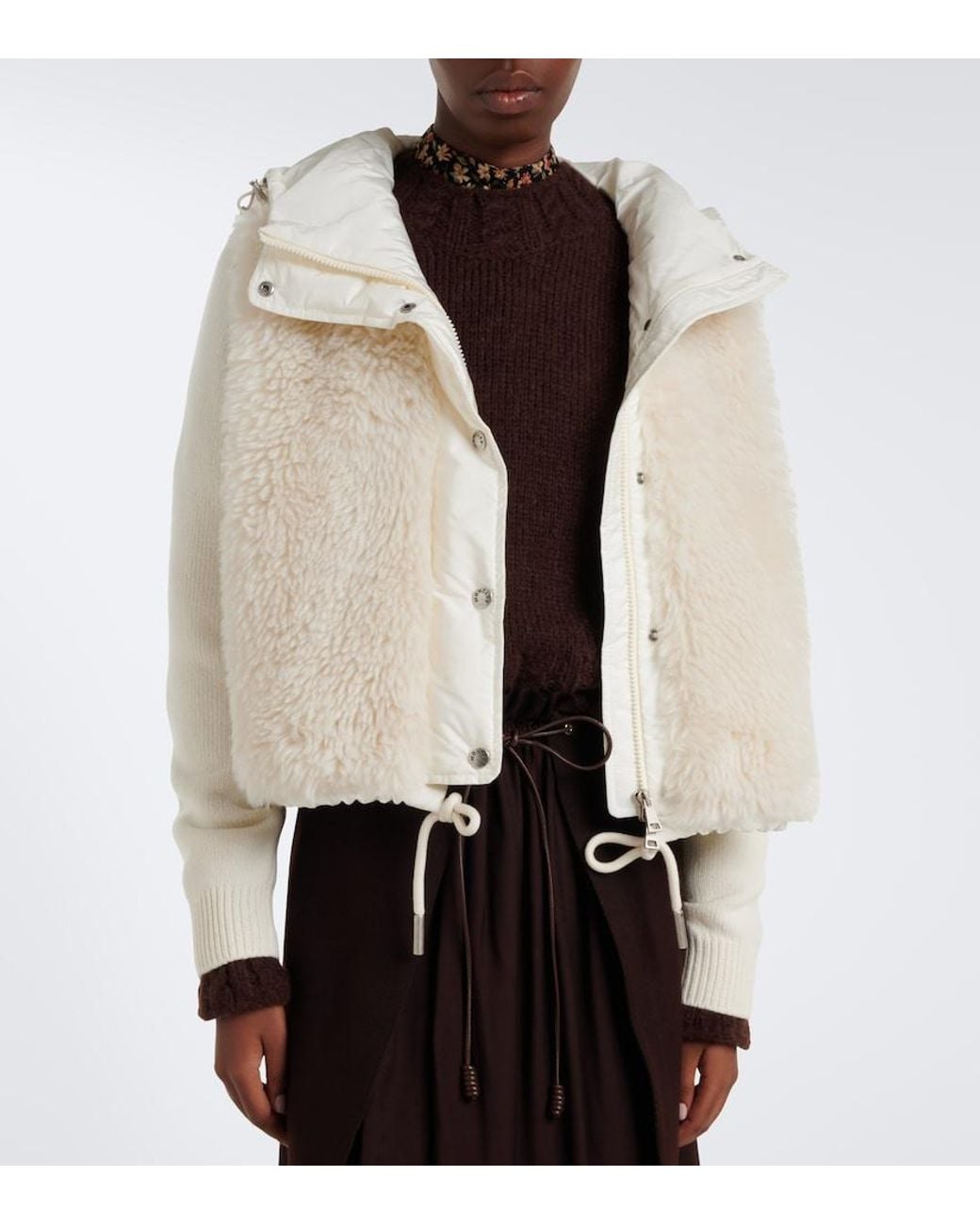 Moncler White Wool And Cashmere Down Padded Cardigan
