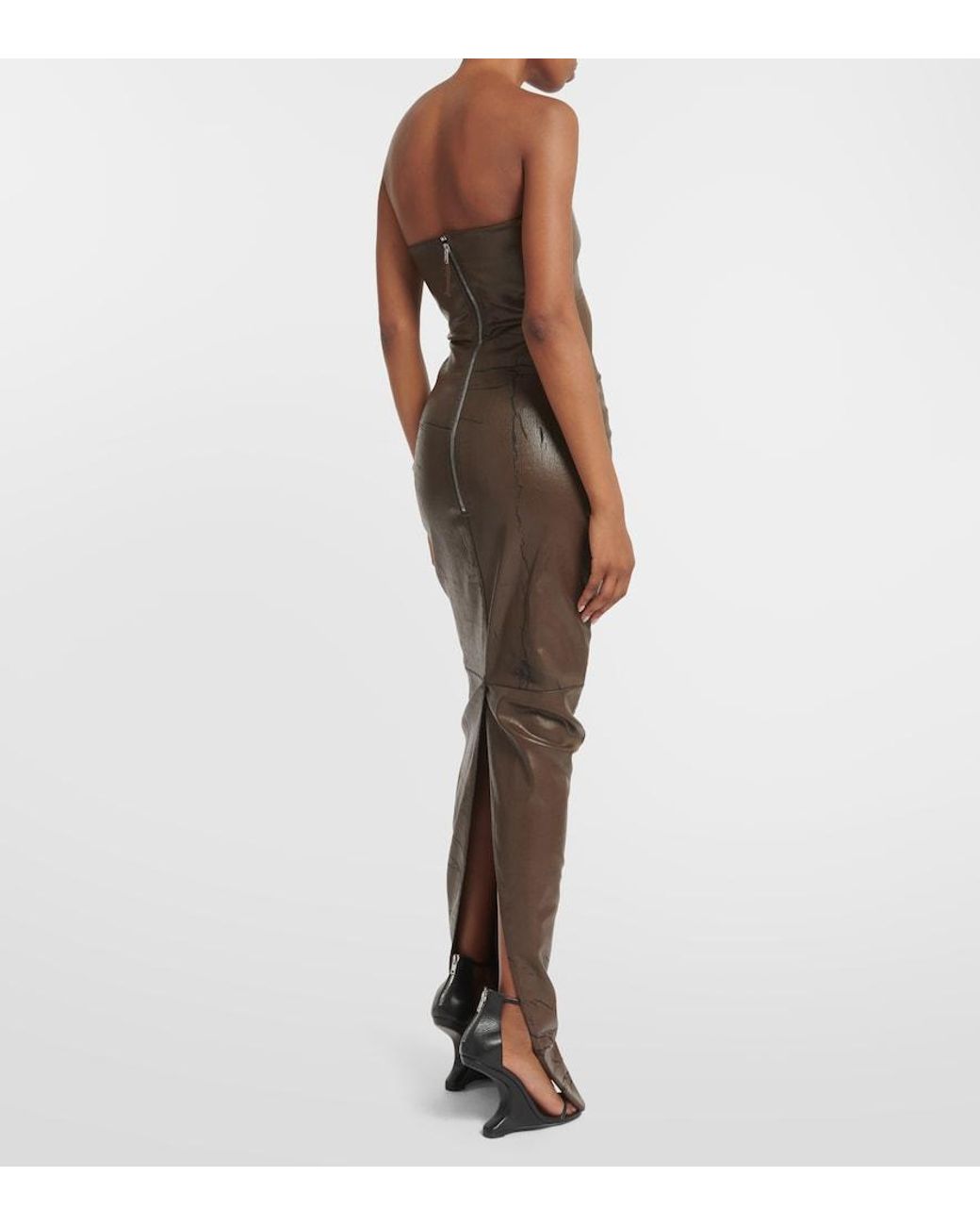 Rick Owens Brown Strapless Coated Denim Gown