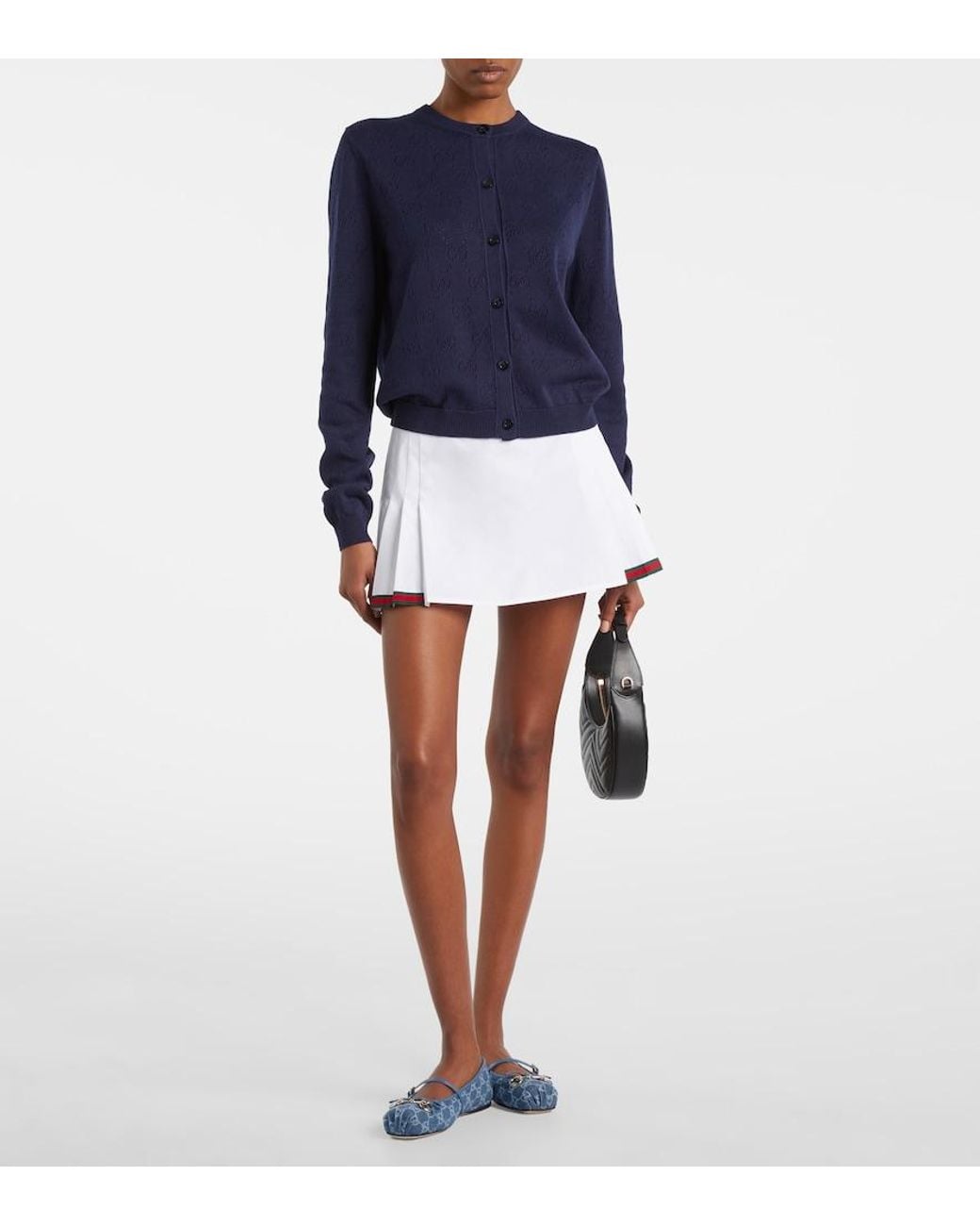 Gucci Blue Gg Pointelle Silk And Cotton Cardigan