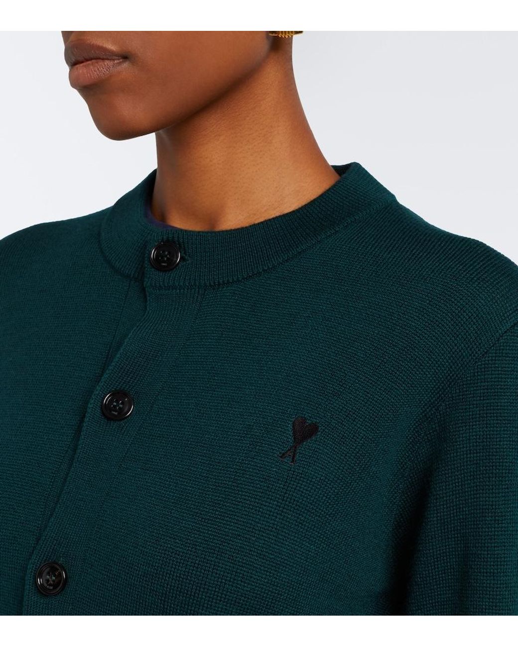 AMI Green Ami De Cour Wool Cardigan