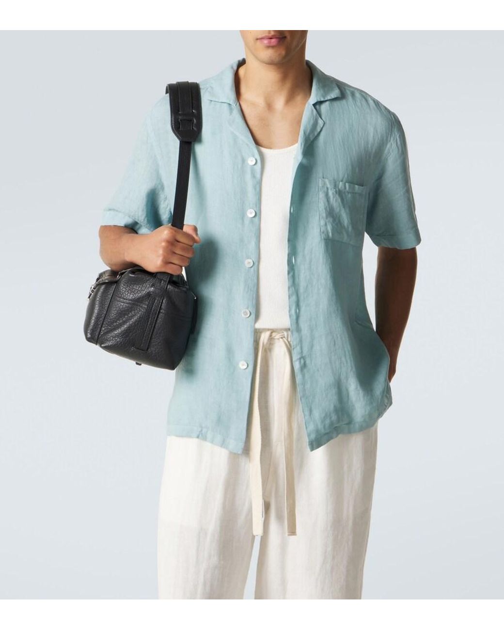 Thom Sweeney Blue Linen Shirt for men