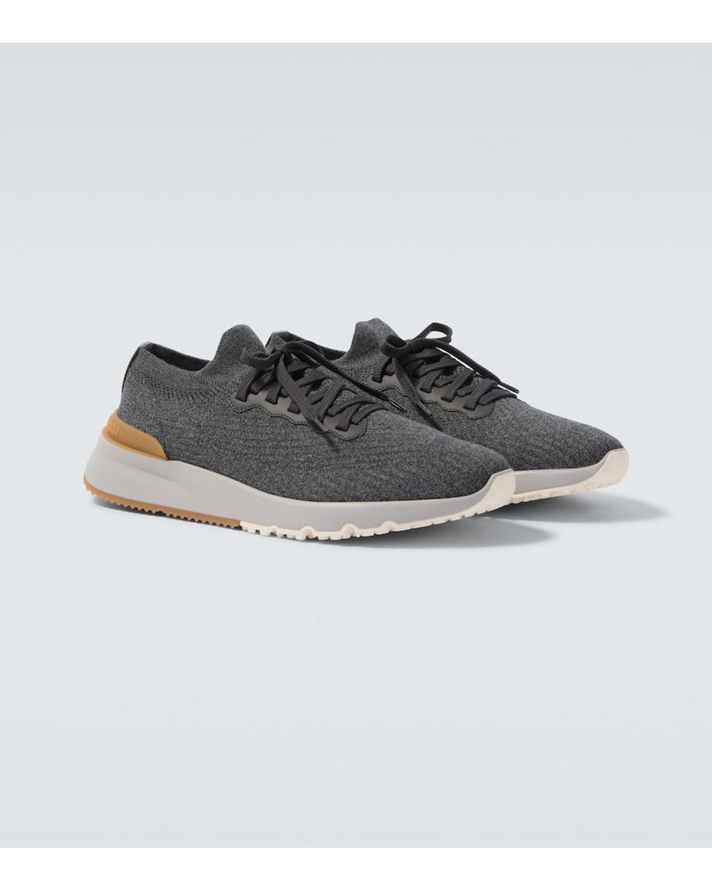 Brunello Cucinelli Gray Leather-Trimmed Sneakers for men