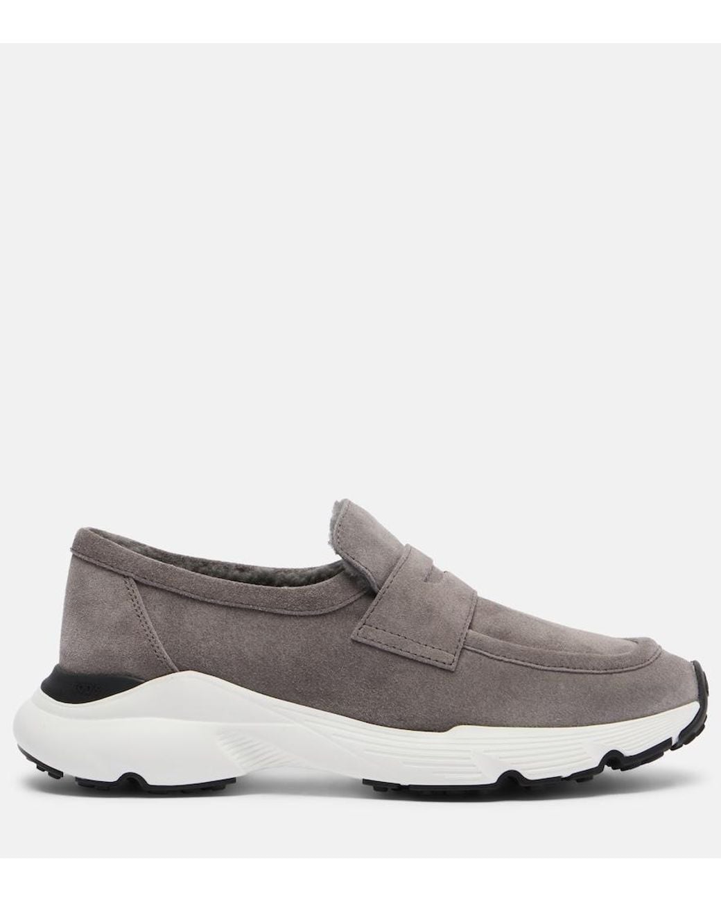 Tod's Gray Shearling-Lined Leather Slip-On Shoes