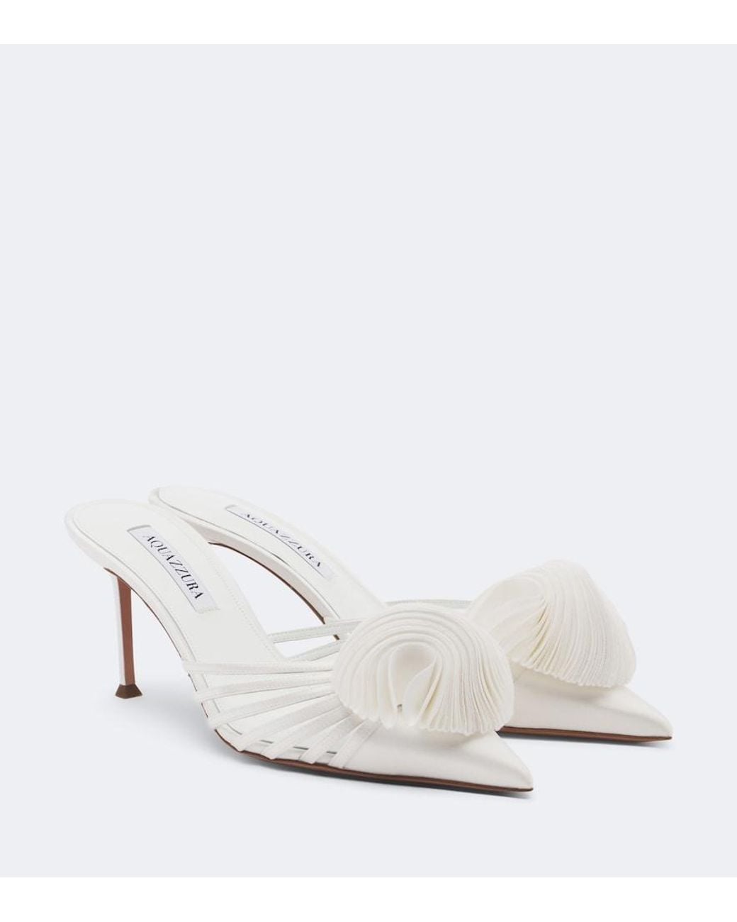 Aquazzura White Wild Bloom Applique Satin Mules