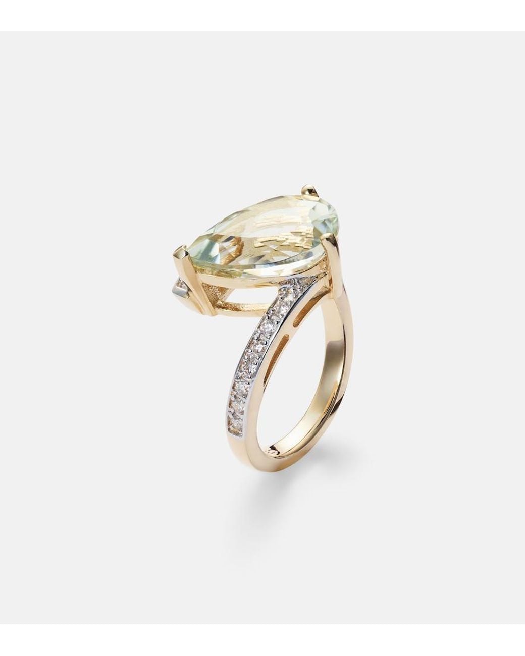 Mateo White Slanted 14Kt Ring With Amethyst And Diamonds