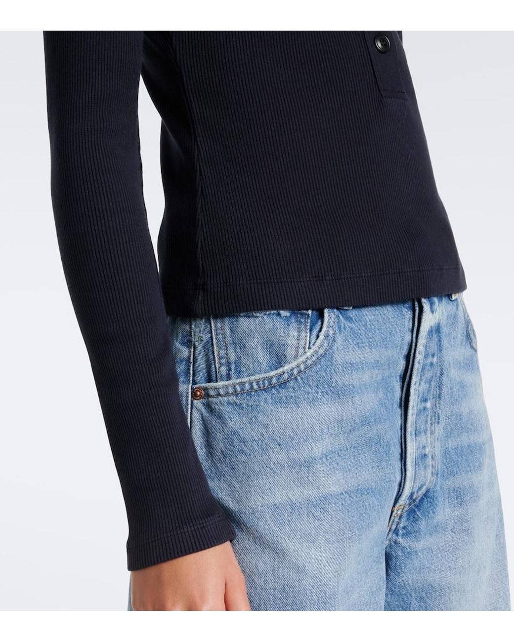 Citizens of Humanity Blue Varra Ribbed-Knit Henley Shirt