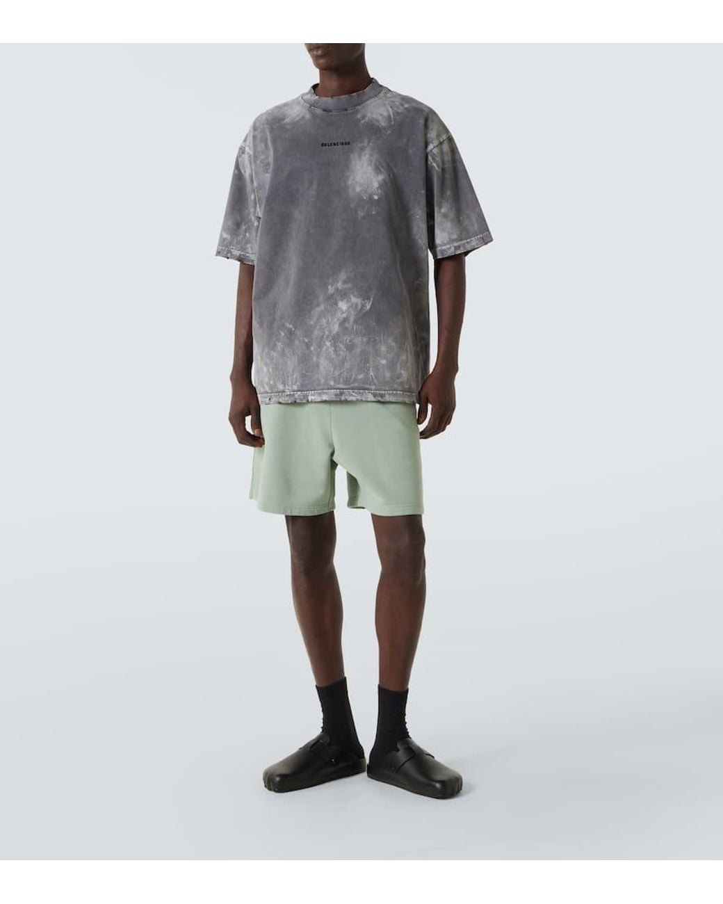 Balenciaga Green Logo Cotton Jersey Shorts for men
