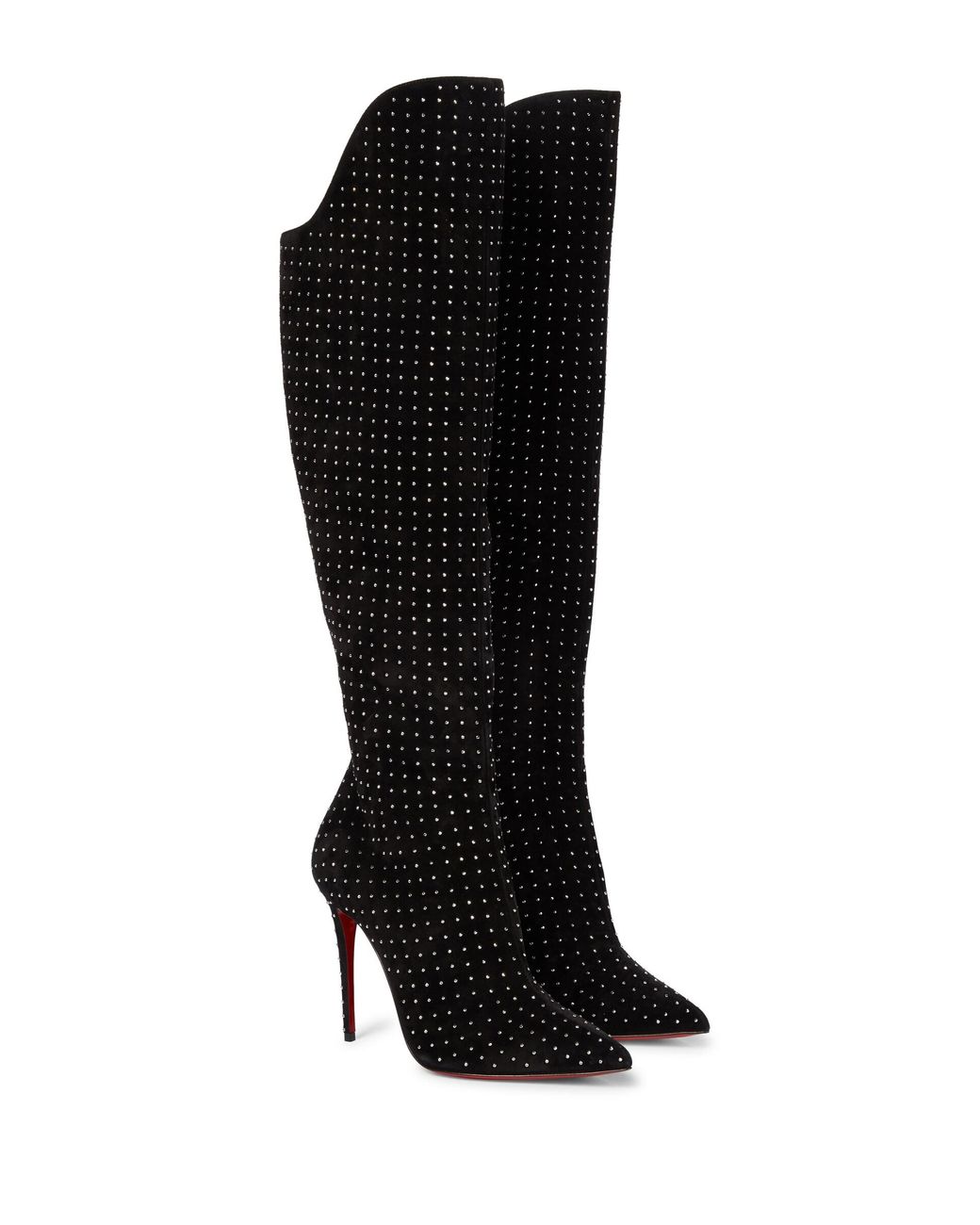 Christian Louboutin Alta Botta Plume 100 Suede Knee-high Boots in  Black/Silver (Black) | Lyst