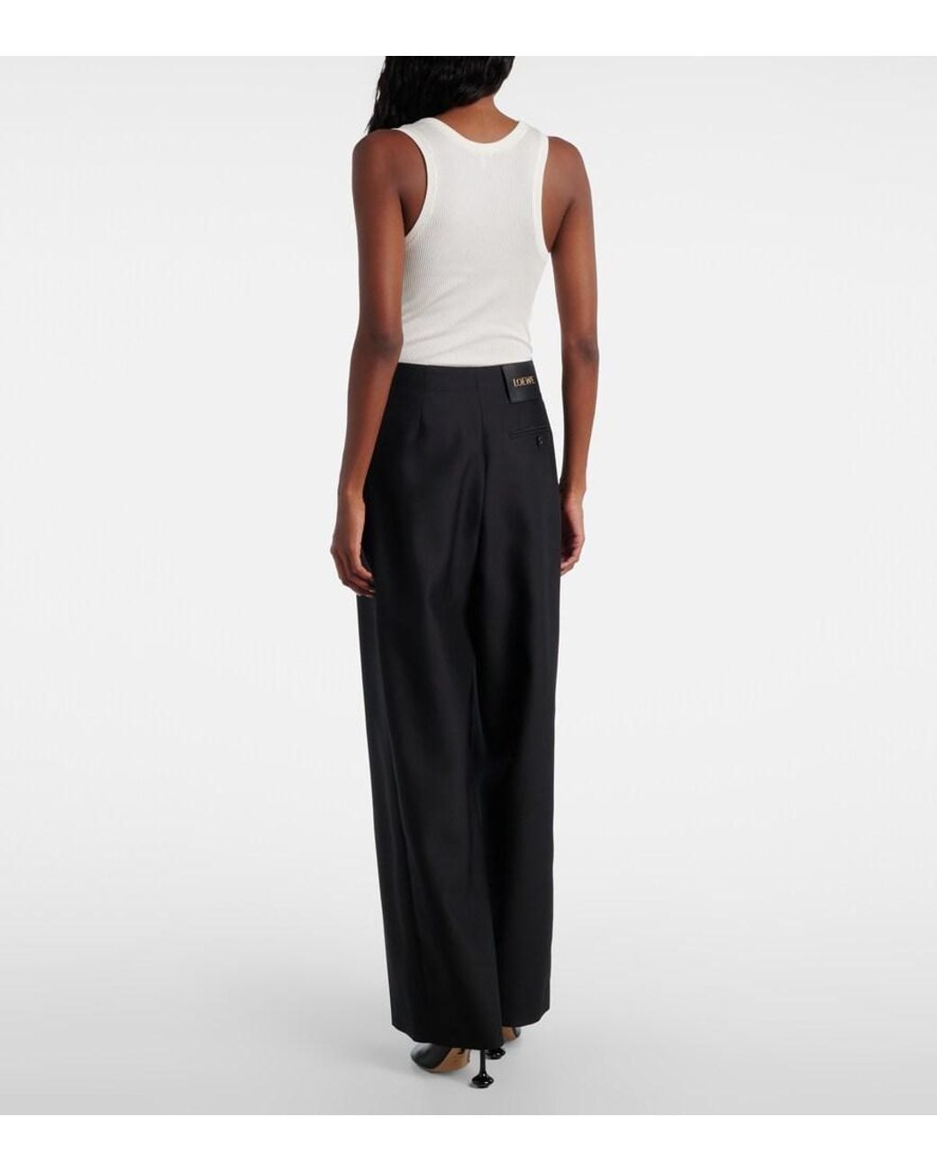 Loewe Black Gathered Wool And Silk Wide-Leg Pants