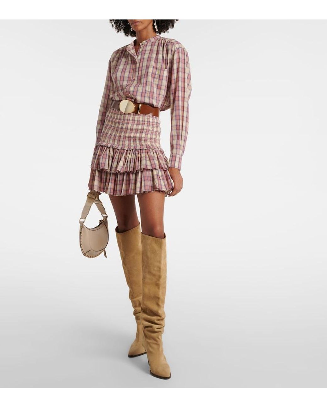 Isabel Marant Natural Naomi Checked Cotton Voile Miniskirt