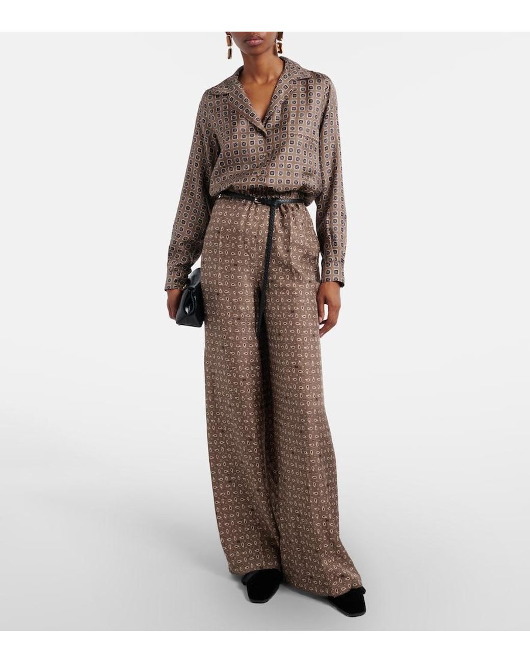 Max Mara Brown Disco Printed Silk Twill Shirt
