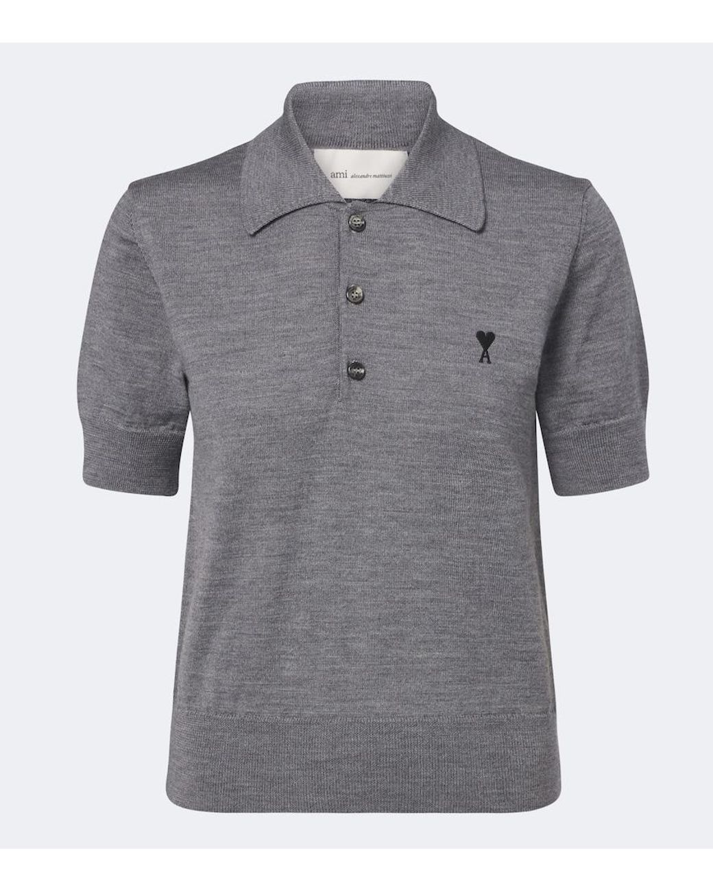 AMI Gray Ami De Coeur Wool Polo Shirt