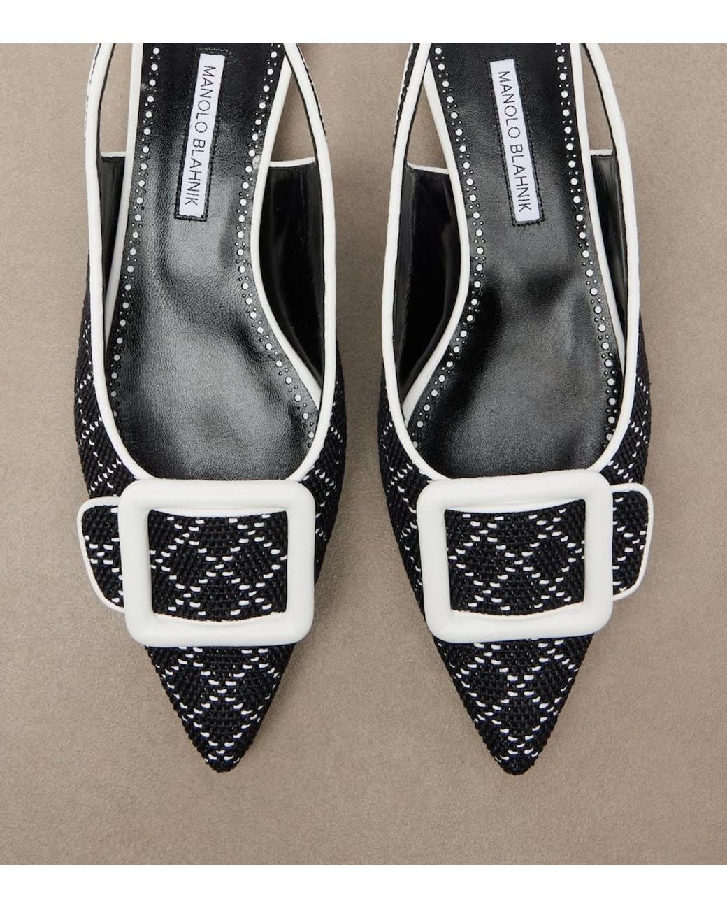 Manolo Blahnik Black Maylura Raffia-Effect Slingback Flats