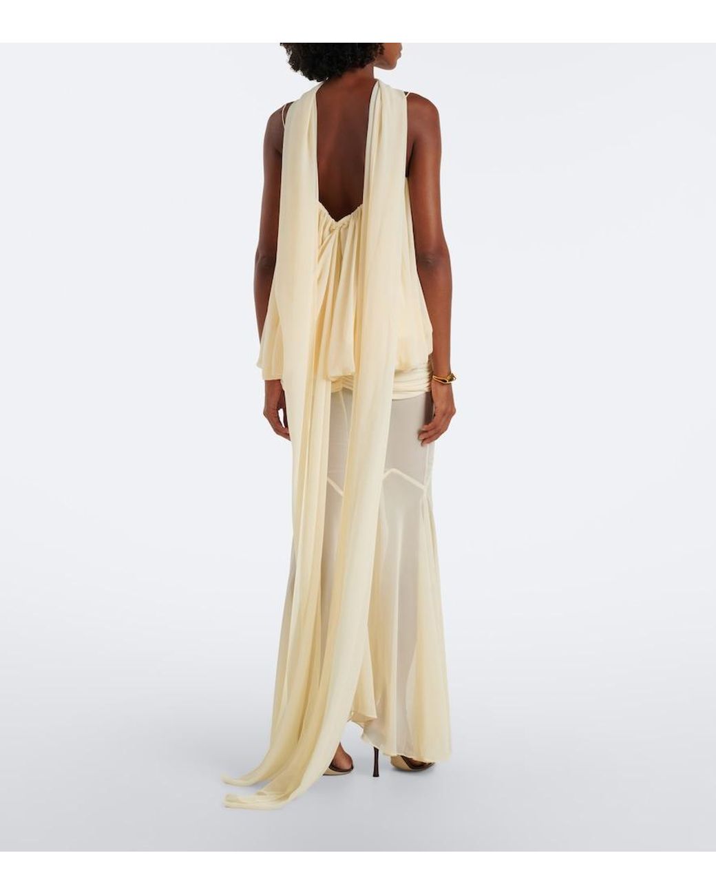 De La Vali White Inara Gathered Chiffon Maxi Dress