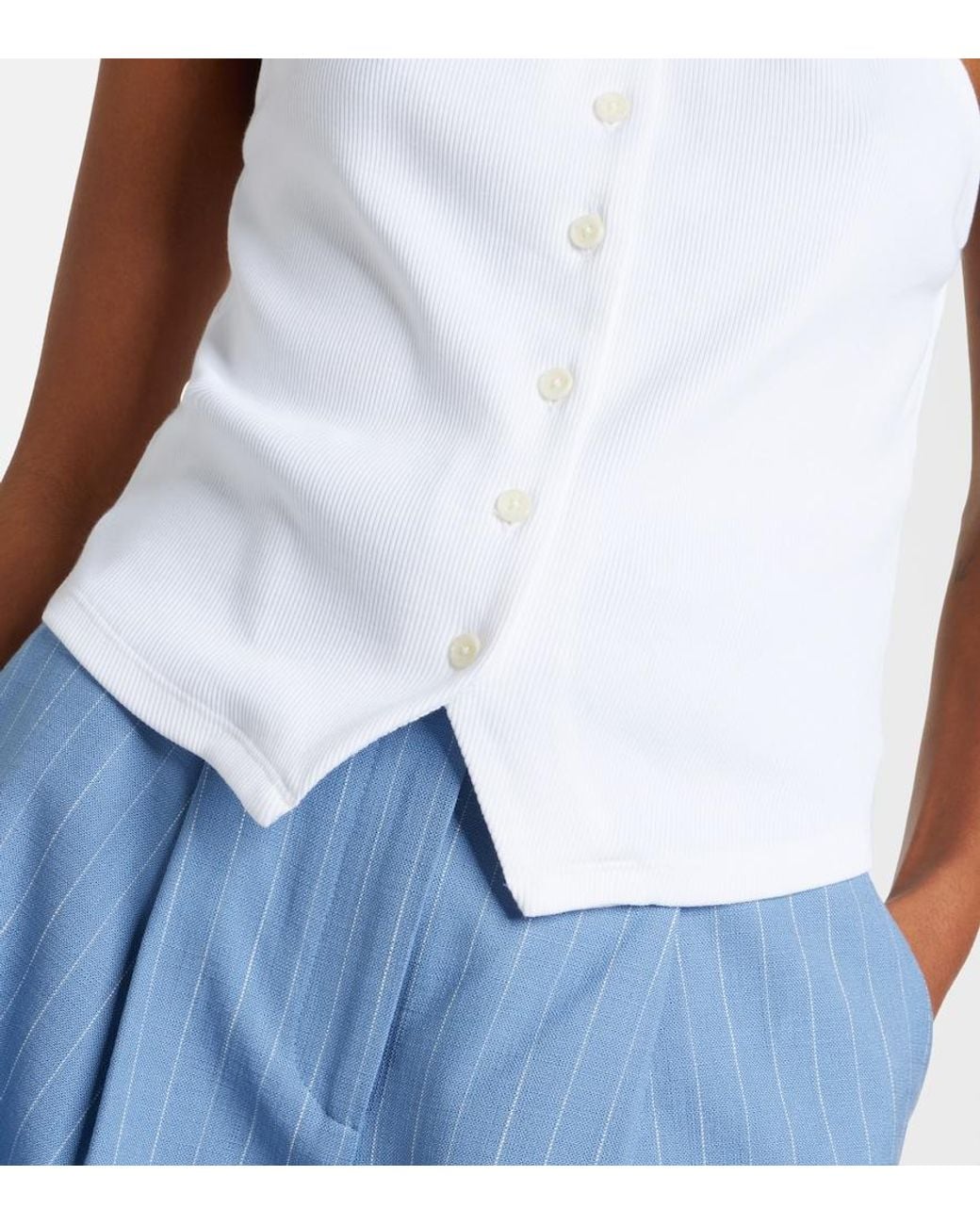 Veronica Beard White Thea Halterneck Cotton-Blend Top