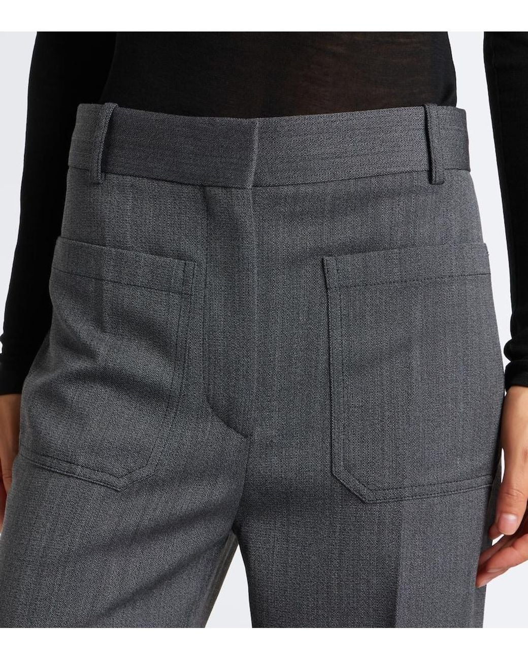Victoria Beckham Gray Alina Herringbone Virgin Wool Wide-Leg Pants